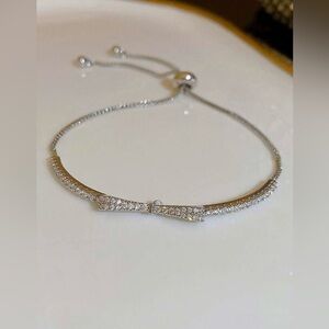 Stainless Steel Cubic Zirconia Bow Decor Chain Bracelet